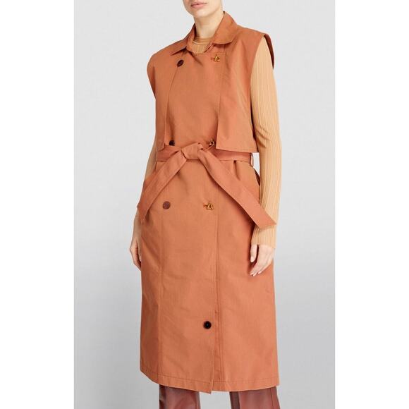 Aeron Delray Dusty Peach Iridescent Sleeveless Button Trench Coat Welt Pockets - Picture 2 of 15